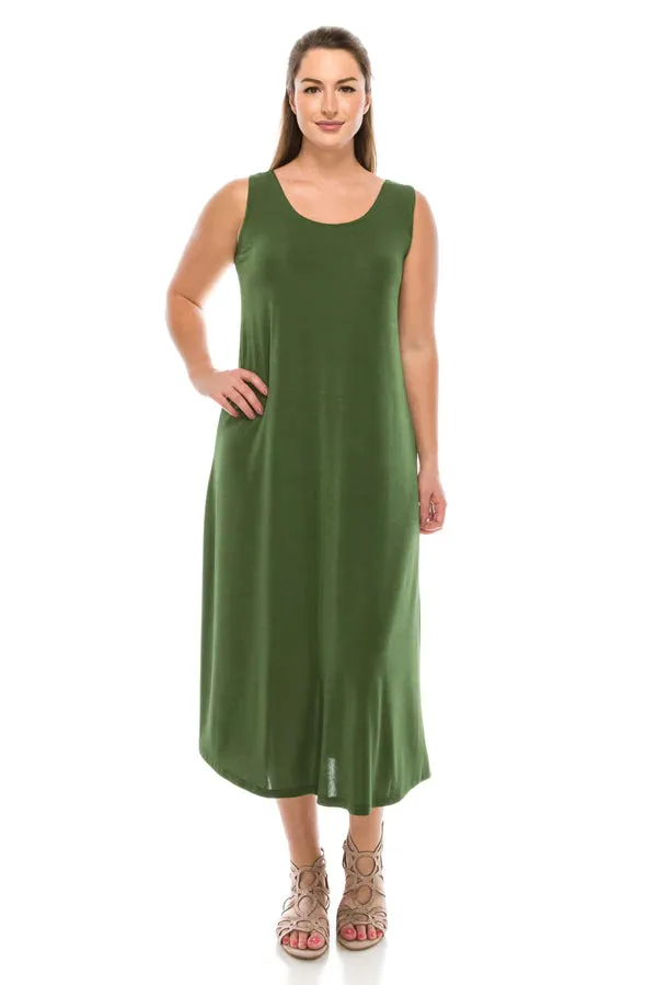 019- JoStar Slinky Sleeveless Long Dress- Olive