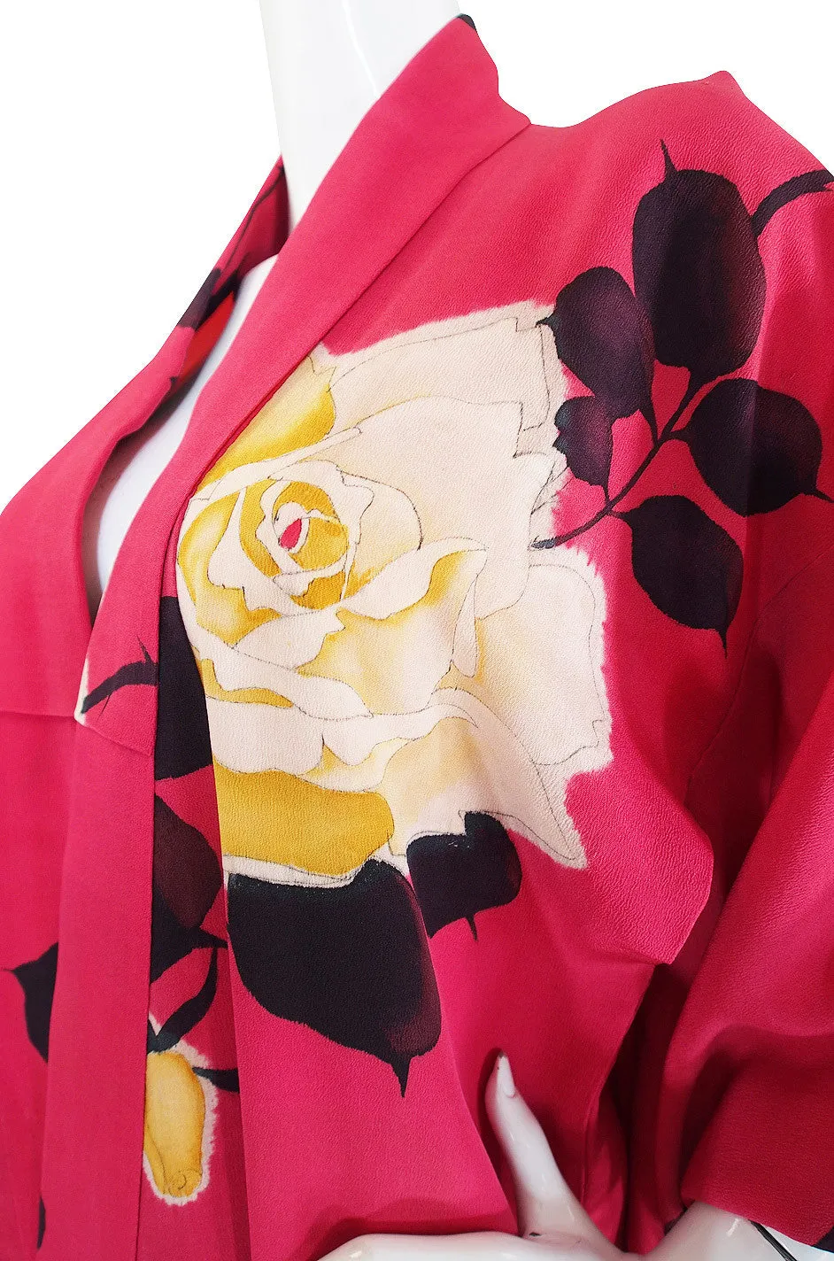 1930s Floral Hand Painted Silk Red Kimono