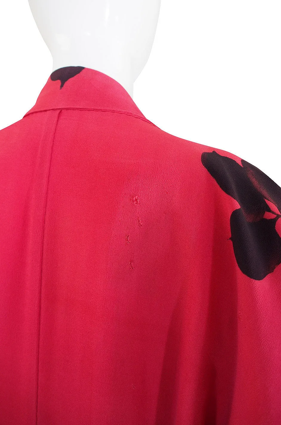 1930s Floral Hand Painted Silk Red Kimono