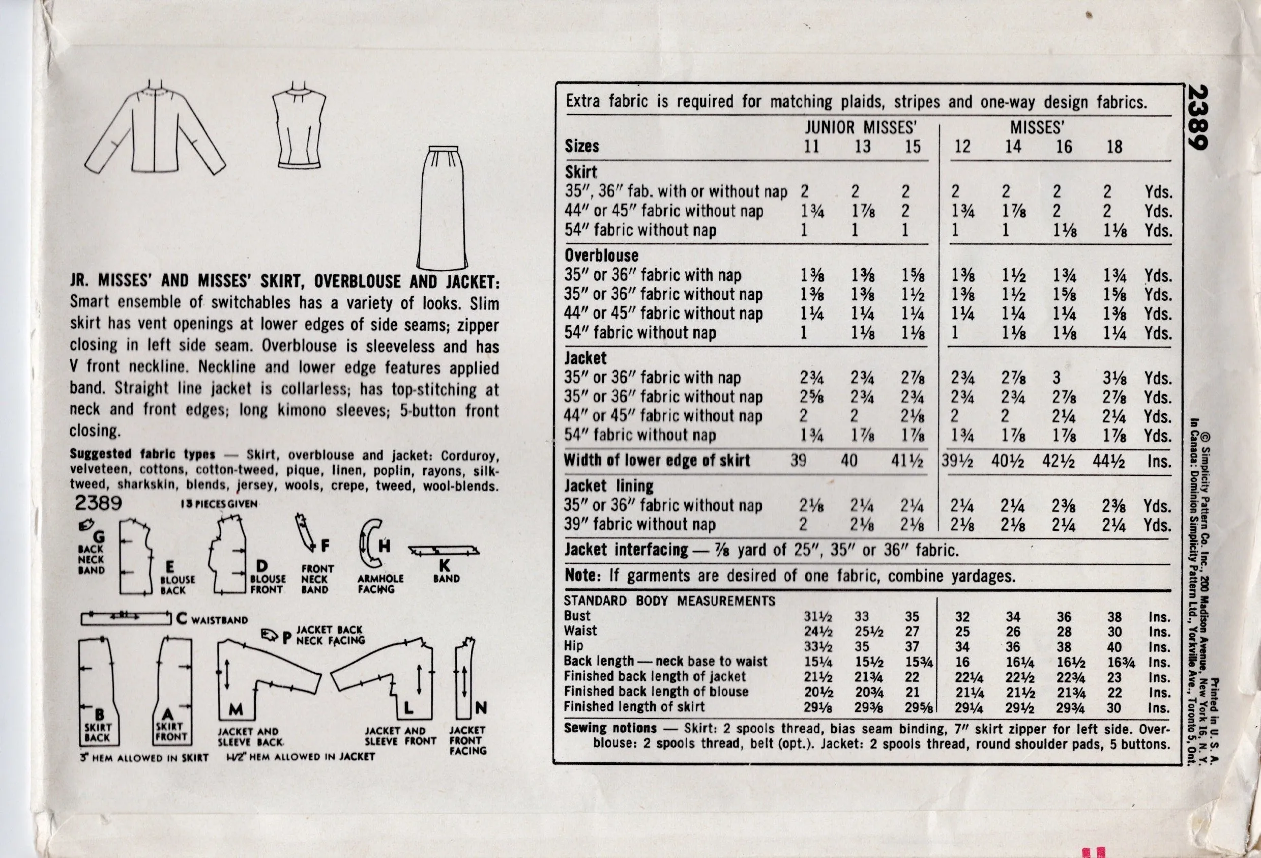 1950's Simplicity Two Piece Dress and Jacket Pattern - Bust 31.5" - No.