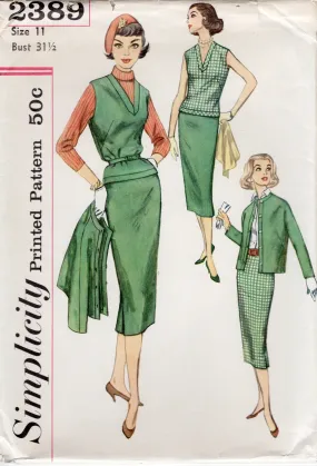 1950's Simplicity Two Piece Dress and Jacket Pattern - Bust 31.5" - No.