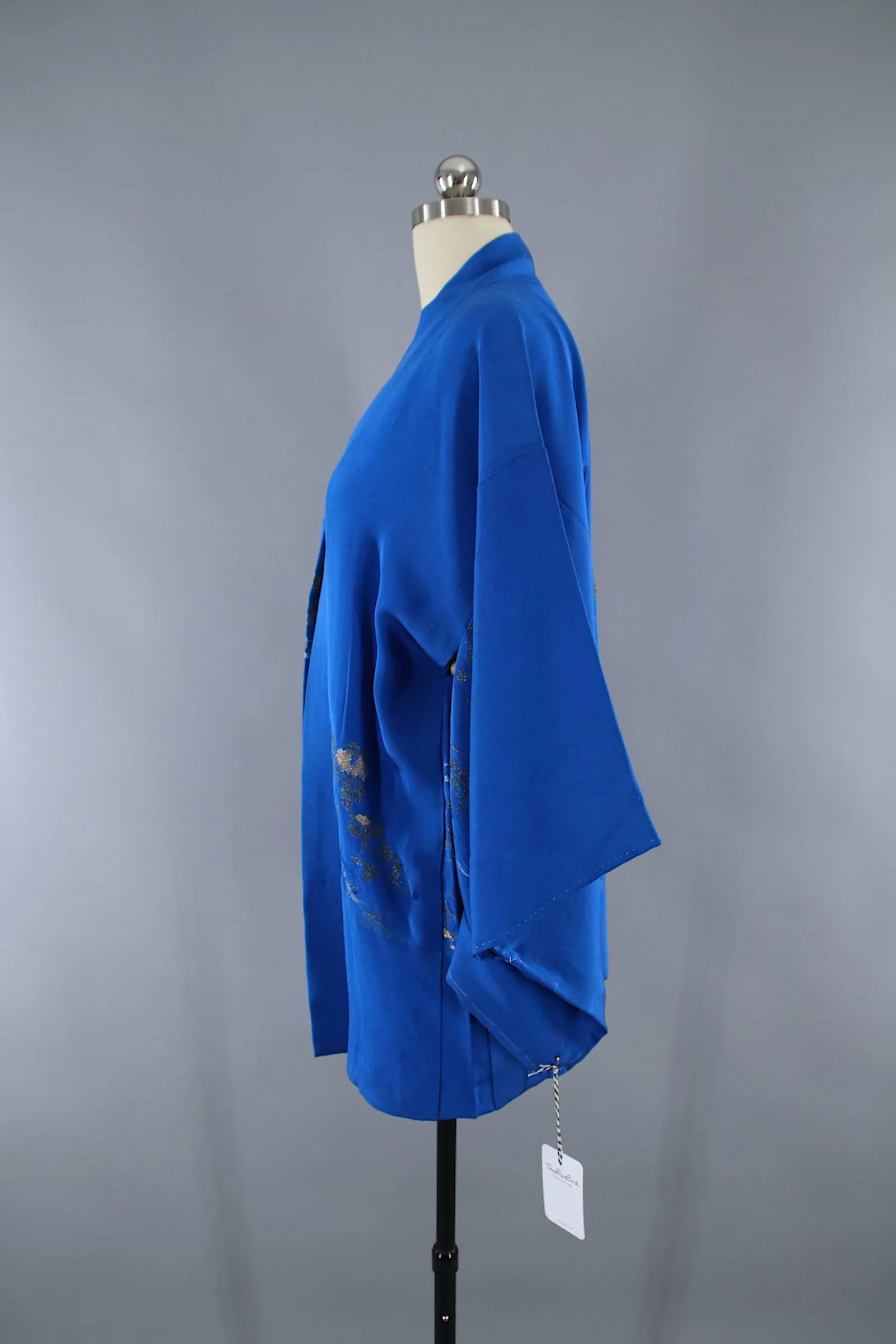 1950s Vintage Silk Haori Kimono Jacket Cardigan / Blue Urushi Embroidery