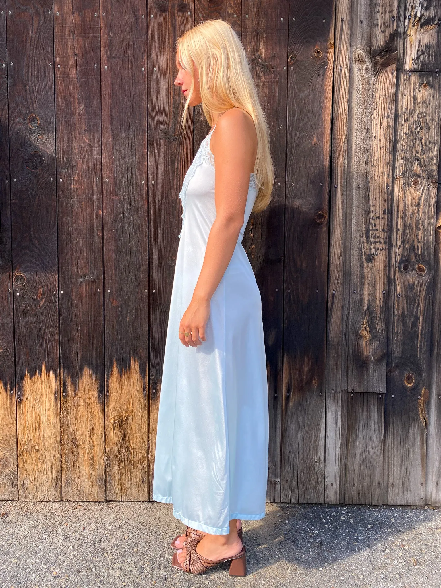 70's Baby Blue Lace Maxi Slip Dress—[M]