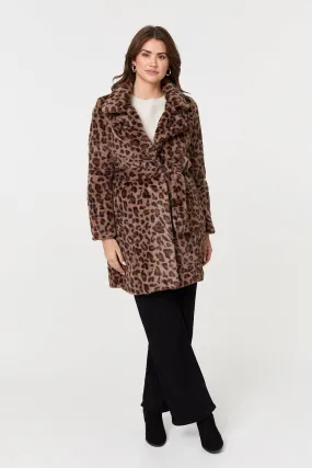 Animal Print Faux Fur Tie Waist Jacket