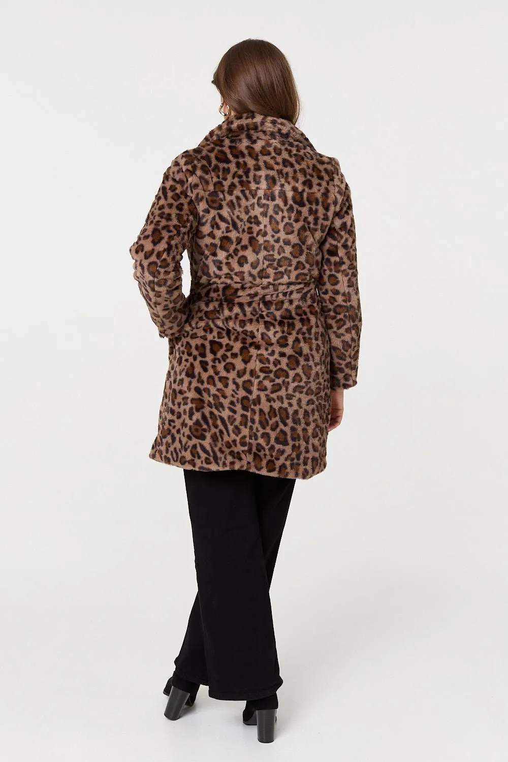 Animal Print Faux Fur Tie Waist Jacket