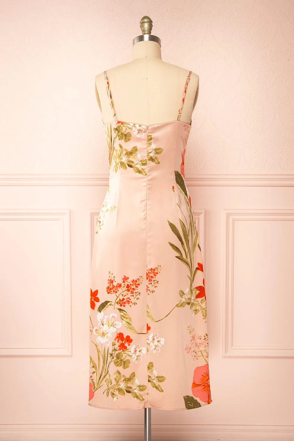 Annelise Pink | Cowl Neck Floral Midi Dress