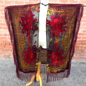 Aphrodite Burgundy Velvet Floral Burnout Kimono