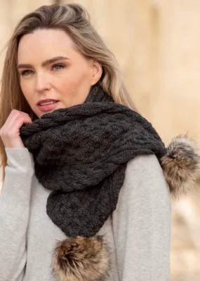 Aran Crafts Pom Pom Scarf | Charcoal