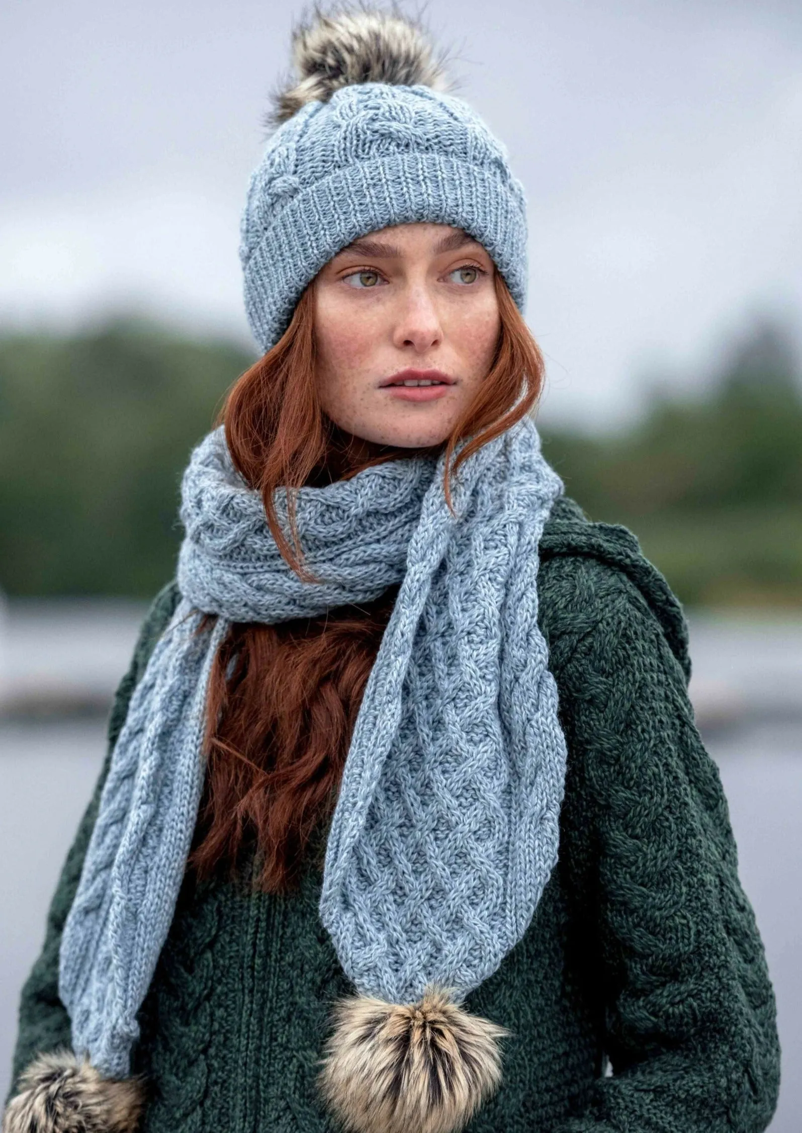 Aran Crafts Pom Pom Scarf | Mermaid