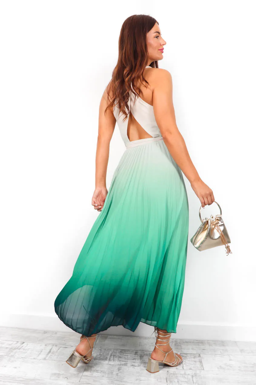 Artemis - Green Beige Ombre Pleated Midi Dress