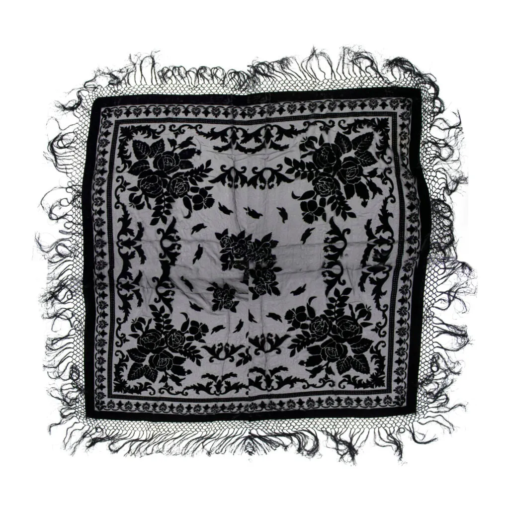 Asteria Black Velvet Floral Burnout Square Shawl