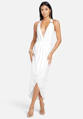 Asymmetrical Halter Neck Slinky Dress