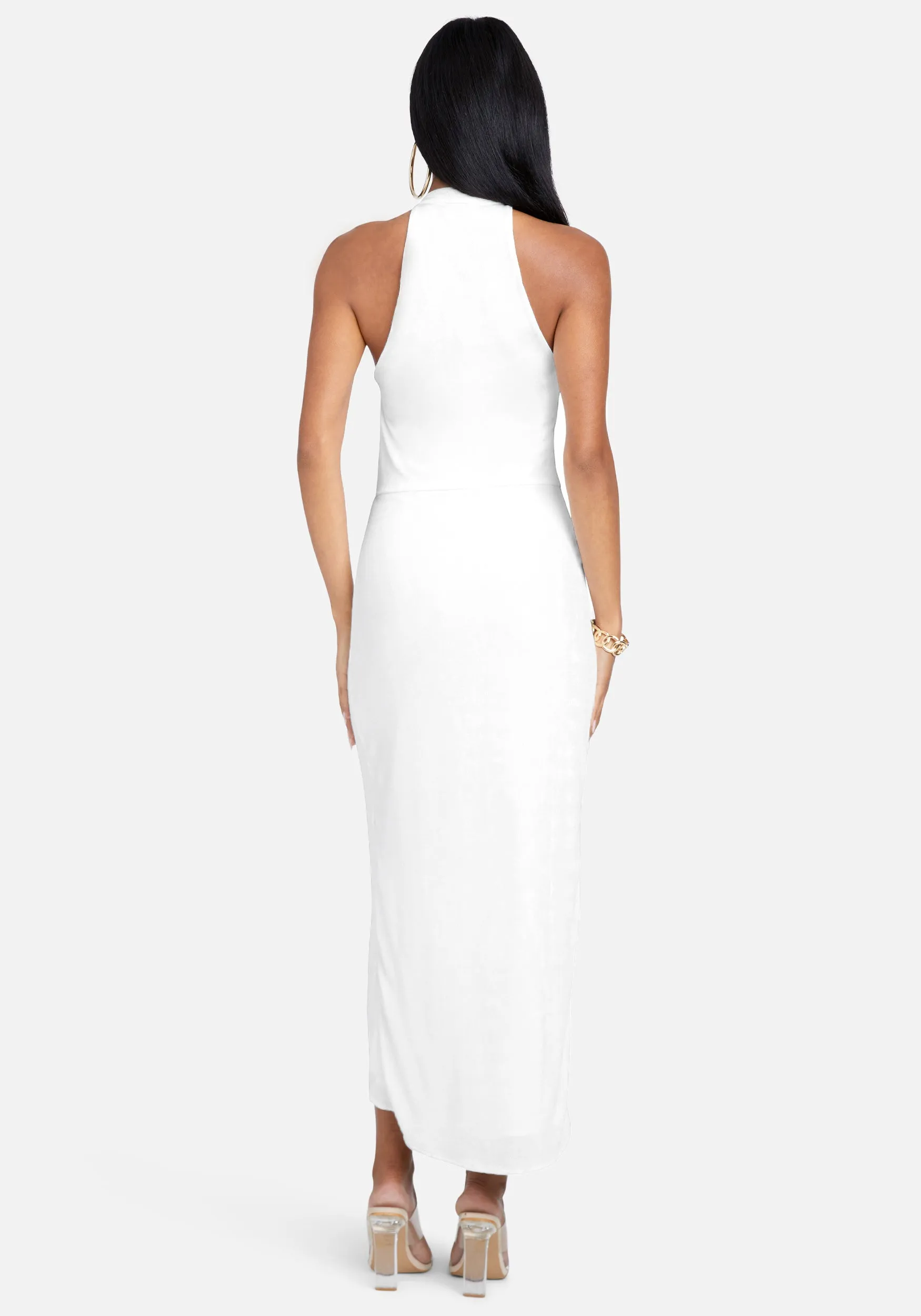 Asymmetrical Halter Neck Slinky Dress