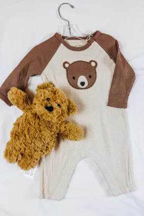 Baby Bear Waffle Knit Raglan Romper