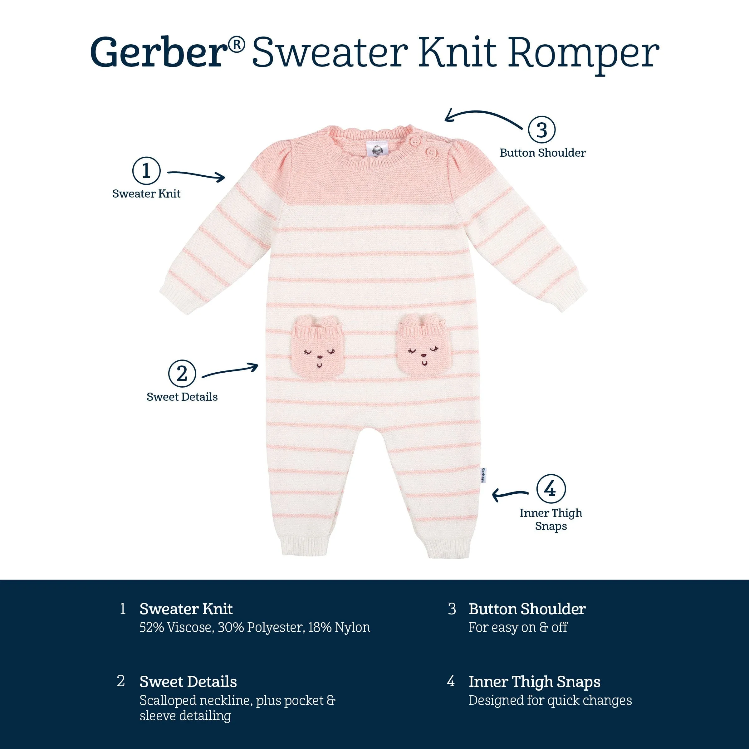 Baby Girls Bear Sweater Knit Romper