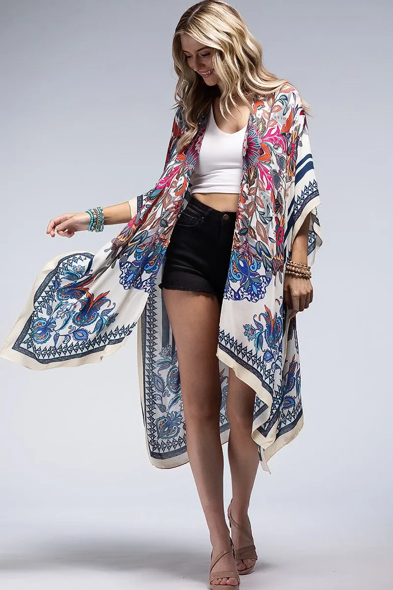 Barcelona Mandala Flower Floral Lightweight Open Wrap Kimono Coverup Top