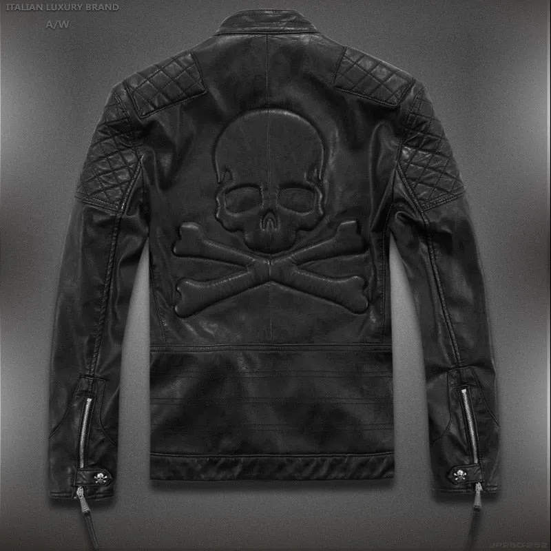 Big Skull Craft Biker Style Men Leather Jacket