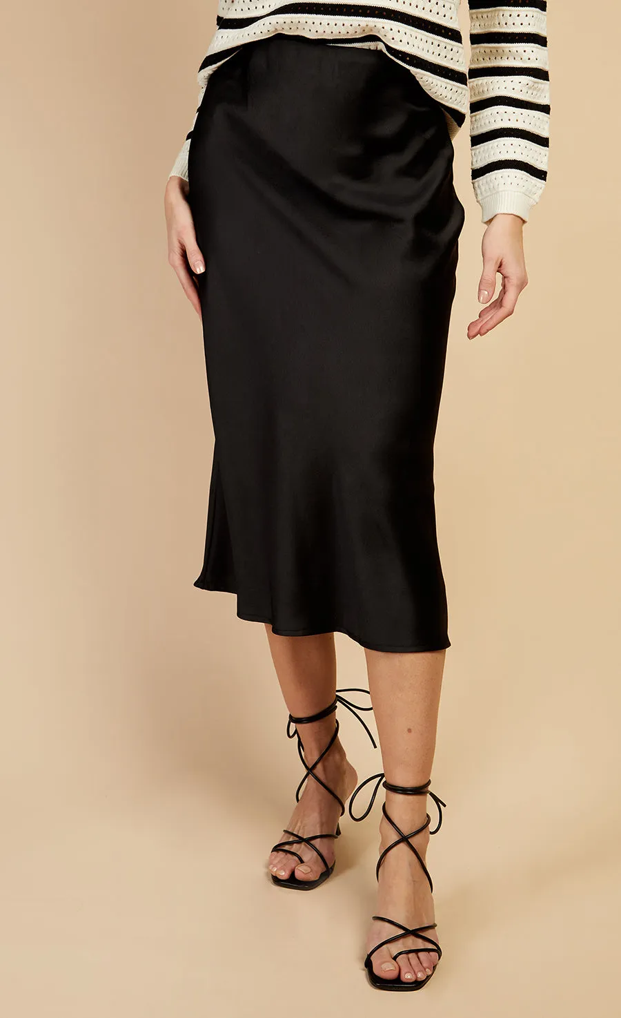 Black Satin Midi Skirt by Vogue Williams