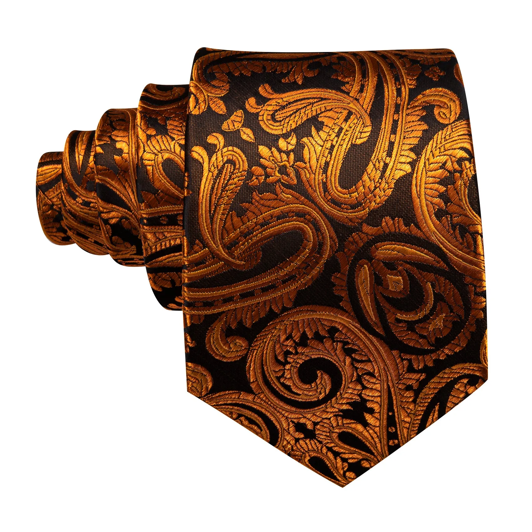 Black Tangerine Paisley Men's Necktie Pocket Square Cufflinks Set