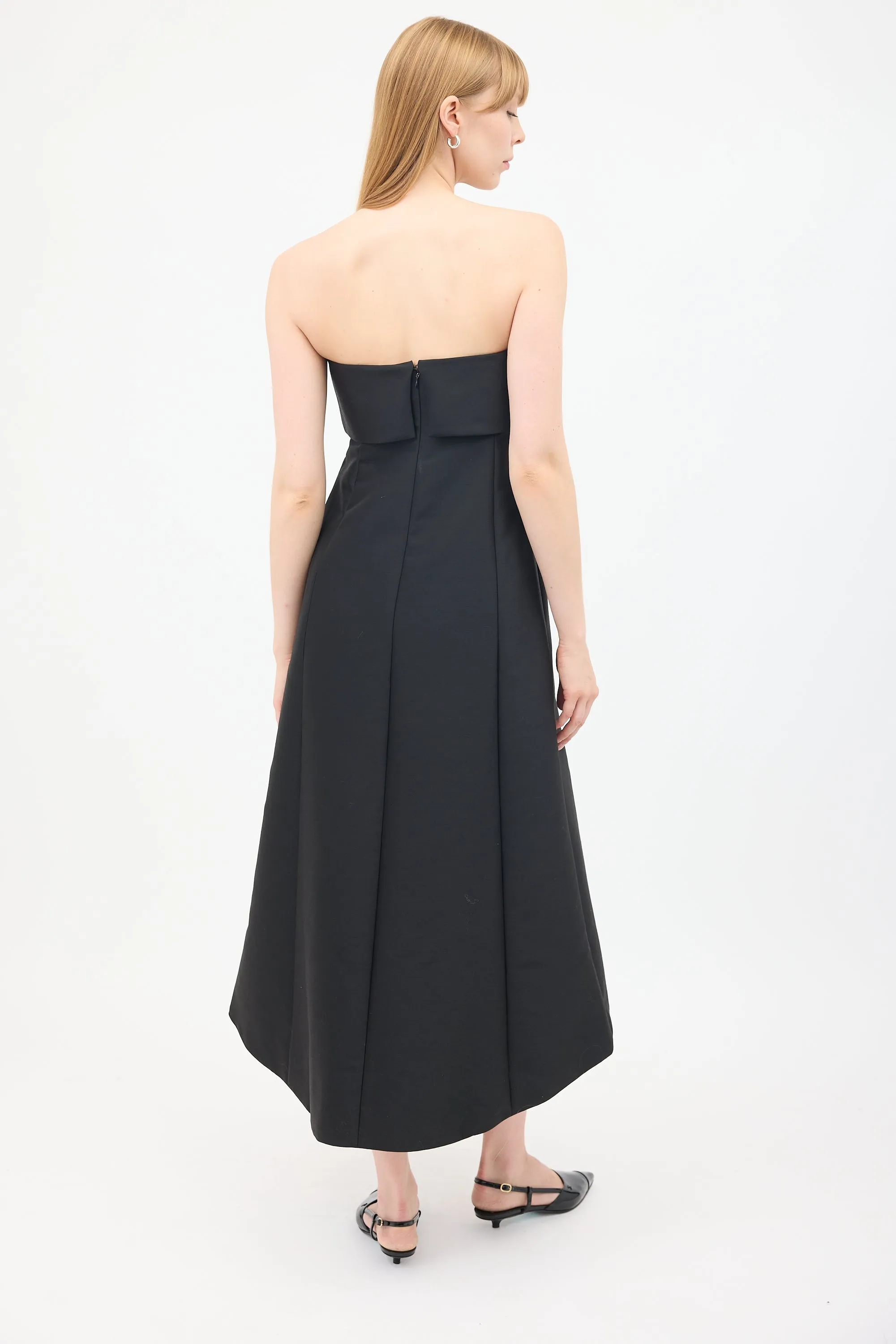 Black Wool & Cotton Strapless A-Line Dress