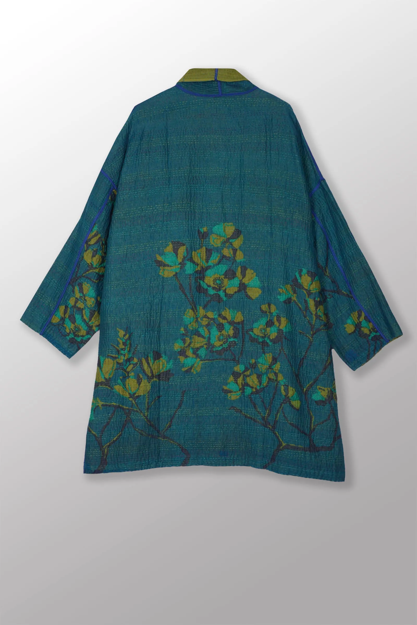 BLOOMING FLOWERS KANTHA HAORI JACKET - bf4068-blu -