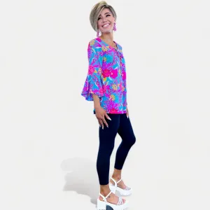 Blue Floral Bell Sleeve Top [NO RETURNS]