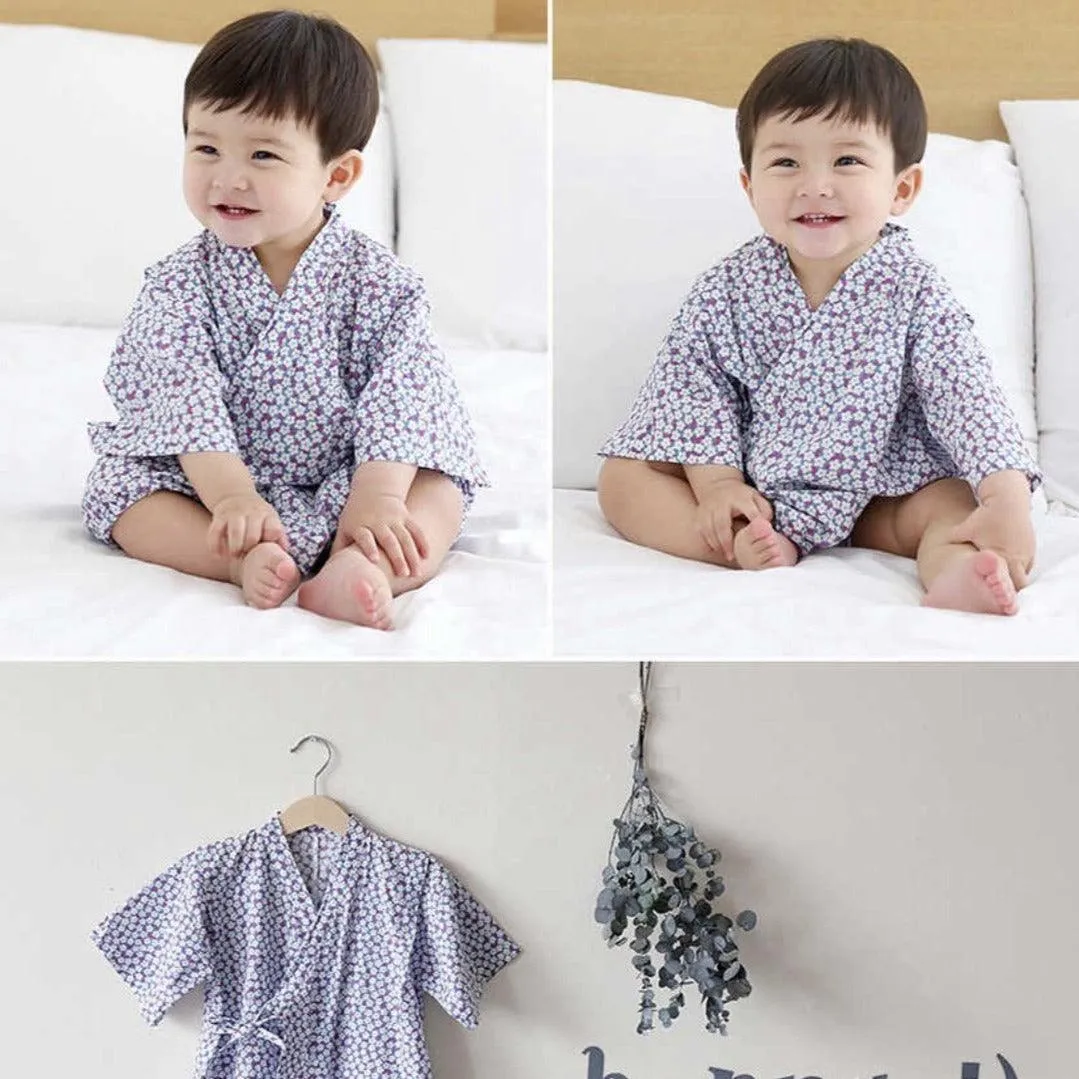 Borny Tie-Side Onesie Purple Small Flower