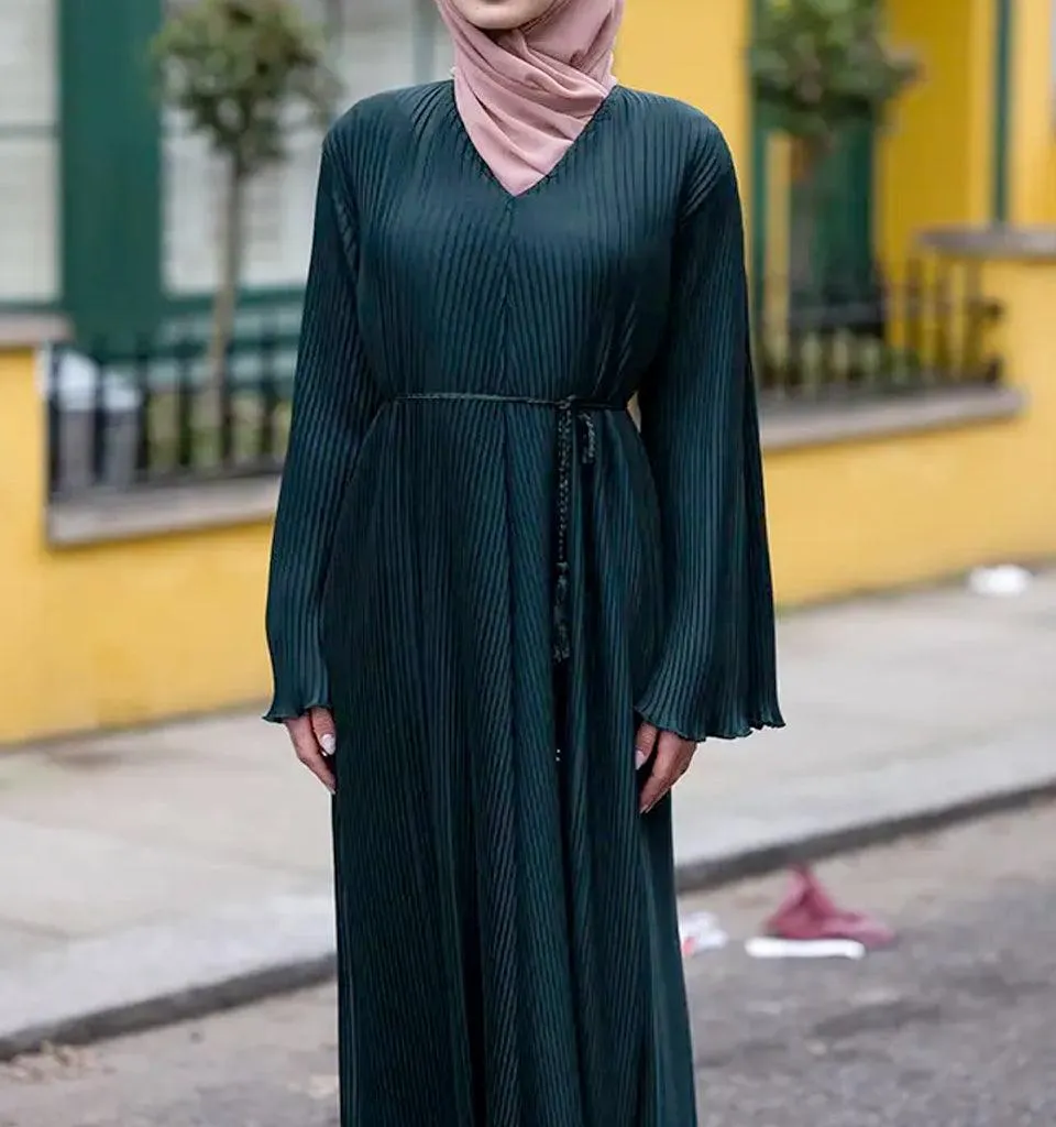 Bottle Green Pleated Abaya