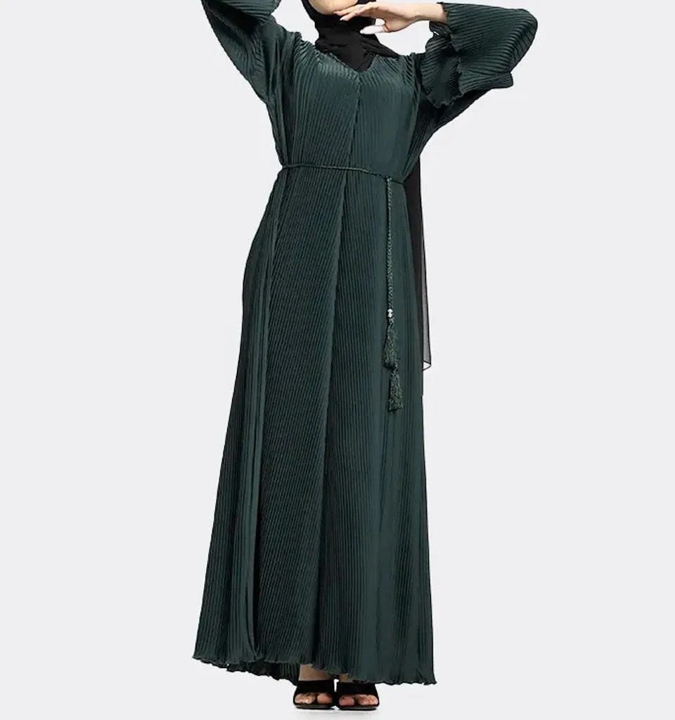 Bottle Green Pleated Abaya