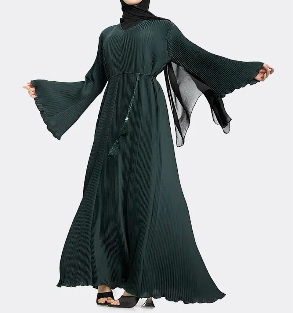 Bottle Green Pleated Abaya