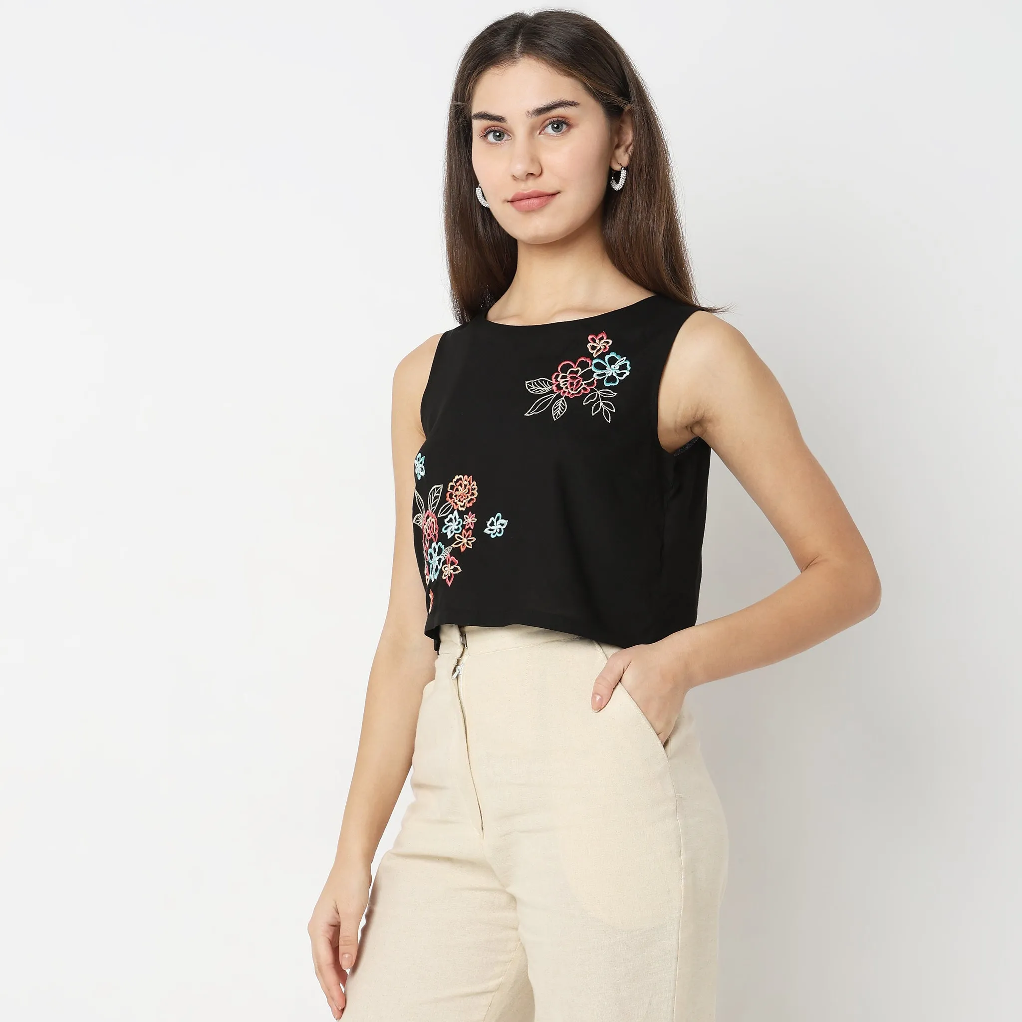 Boxy Fit Embroidered Top