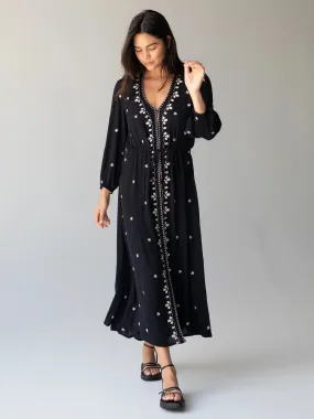 Brae Embroidered Midi Dress - Black