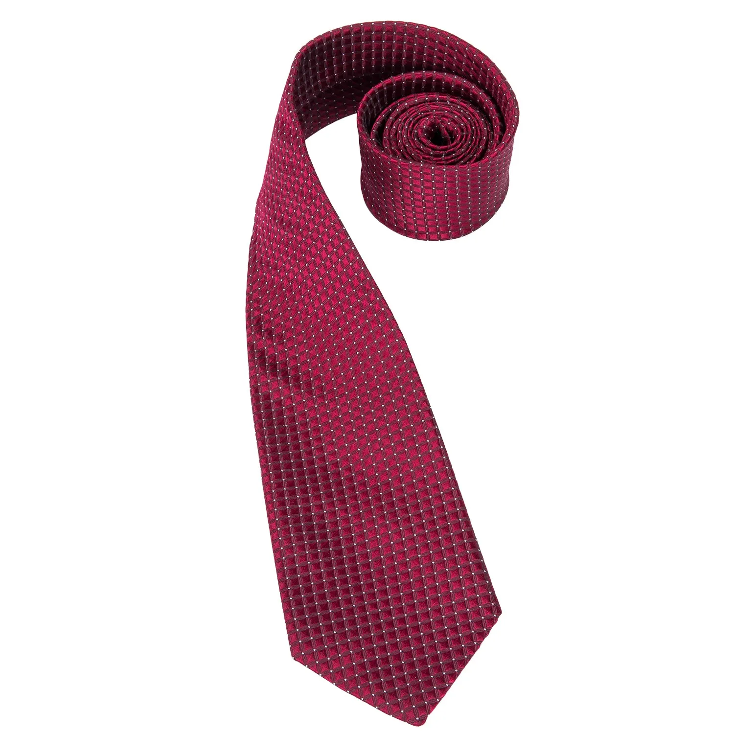 Burgundy Red Plaid Silk Men's Tie Handkerchief Cufflinks Set