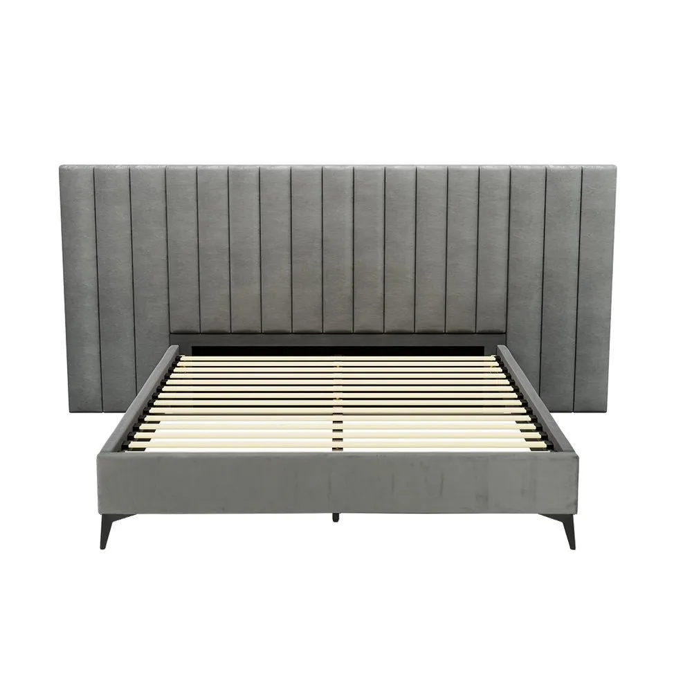 Burnett Queen Bed Frame With Oversized Headboard Velvet Grey