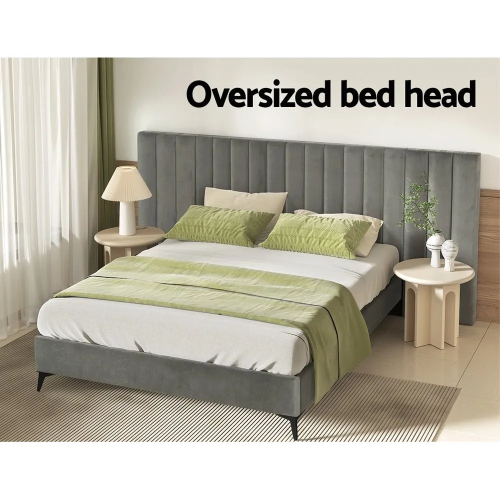 Burnett Queen Bed Frame With Oversized Headboard Velvet Grey