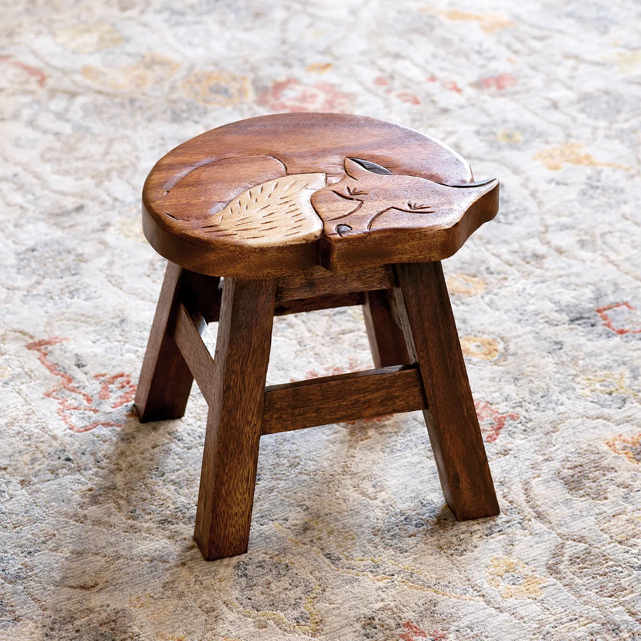 Carved Wood Fox Stool