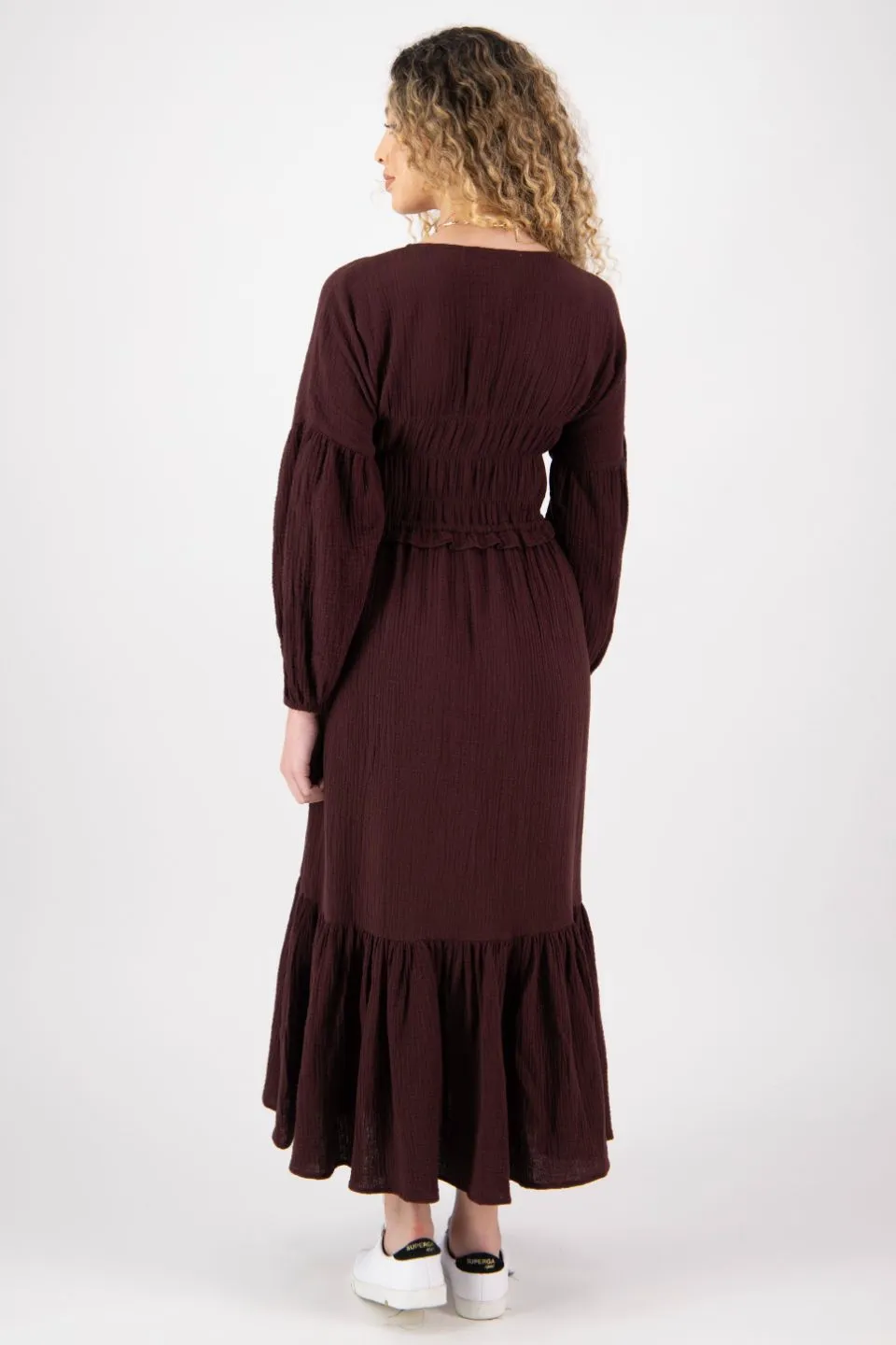 Chelsea Raisin Cotton Blouson LS Midi Dress