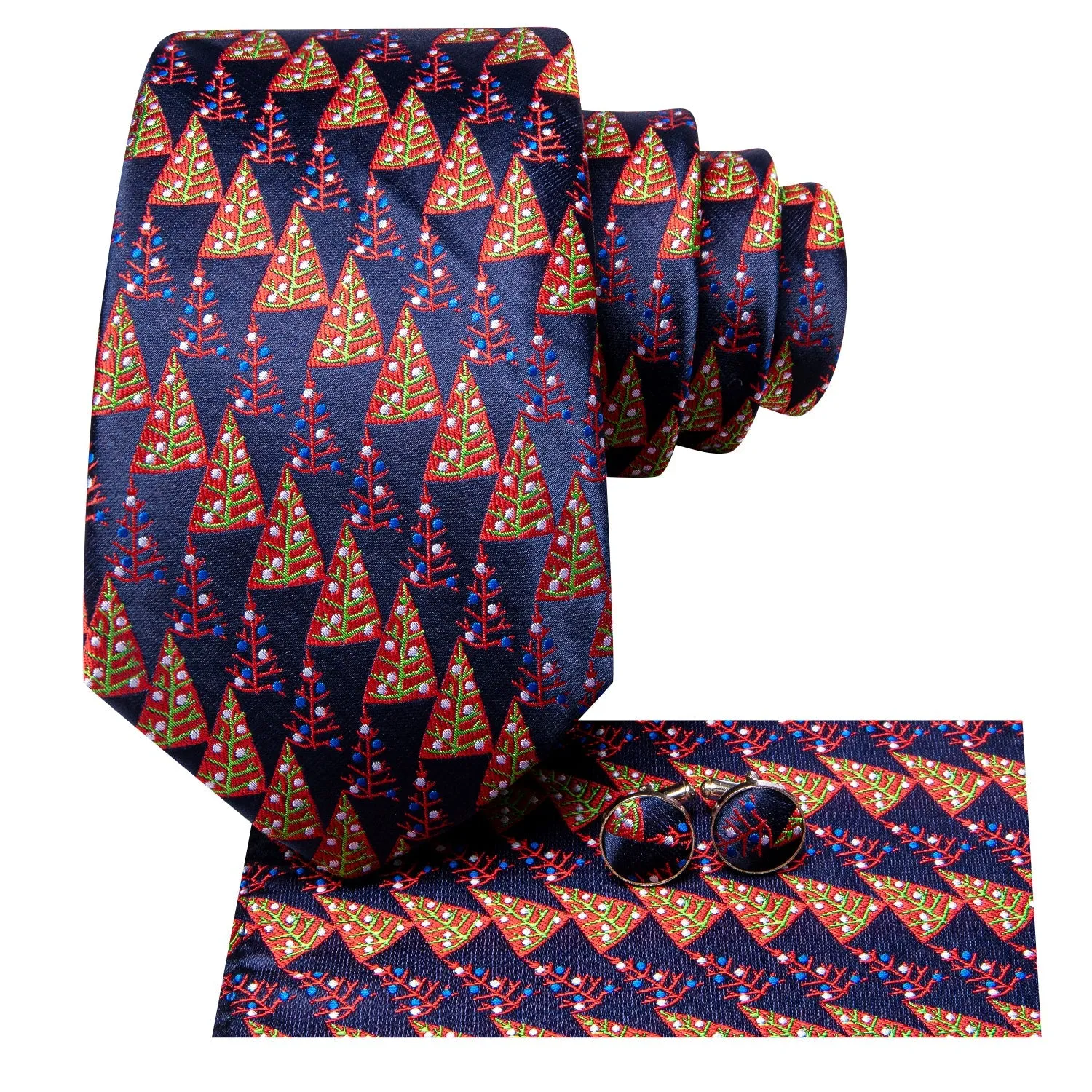 Christmas Navy Blue Novelty Men's Necktie Hanky Cufflinks Set