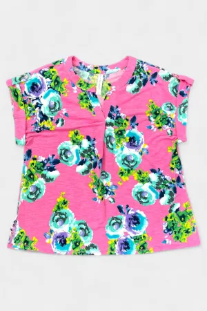 Coral Floral Lizzy Short Sleeve Top [NO RETURNS]