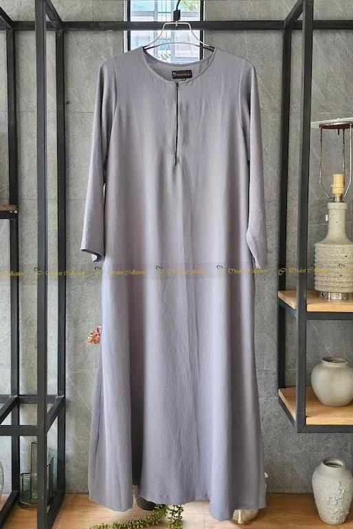 Cotton Slip Dress with Khimar set for Umrah Gray