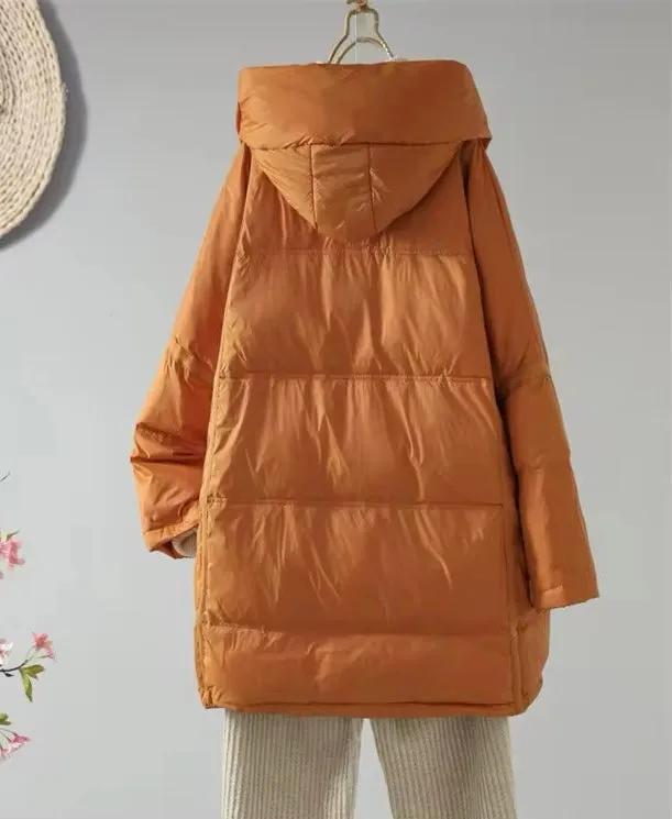 Cozy Women's Duck Down Jacket with Hood - Stay Warm in Style. Oversized Plus Size