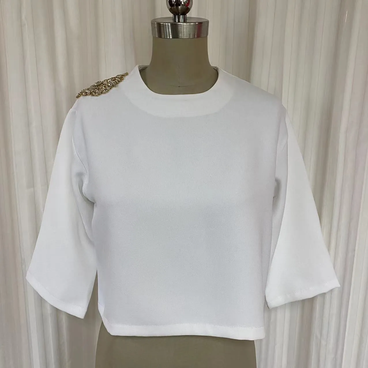 Cropped TOP LPRSW2150CRE - White-Polyester crepe