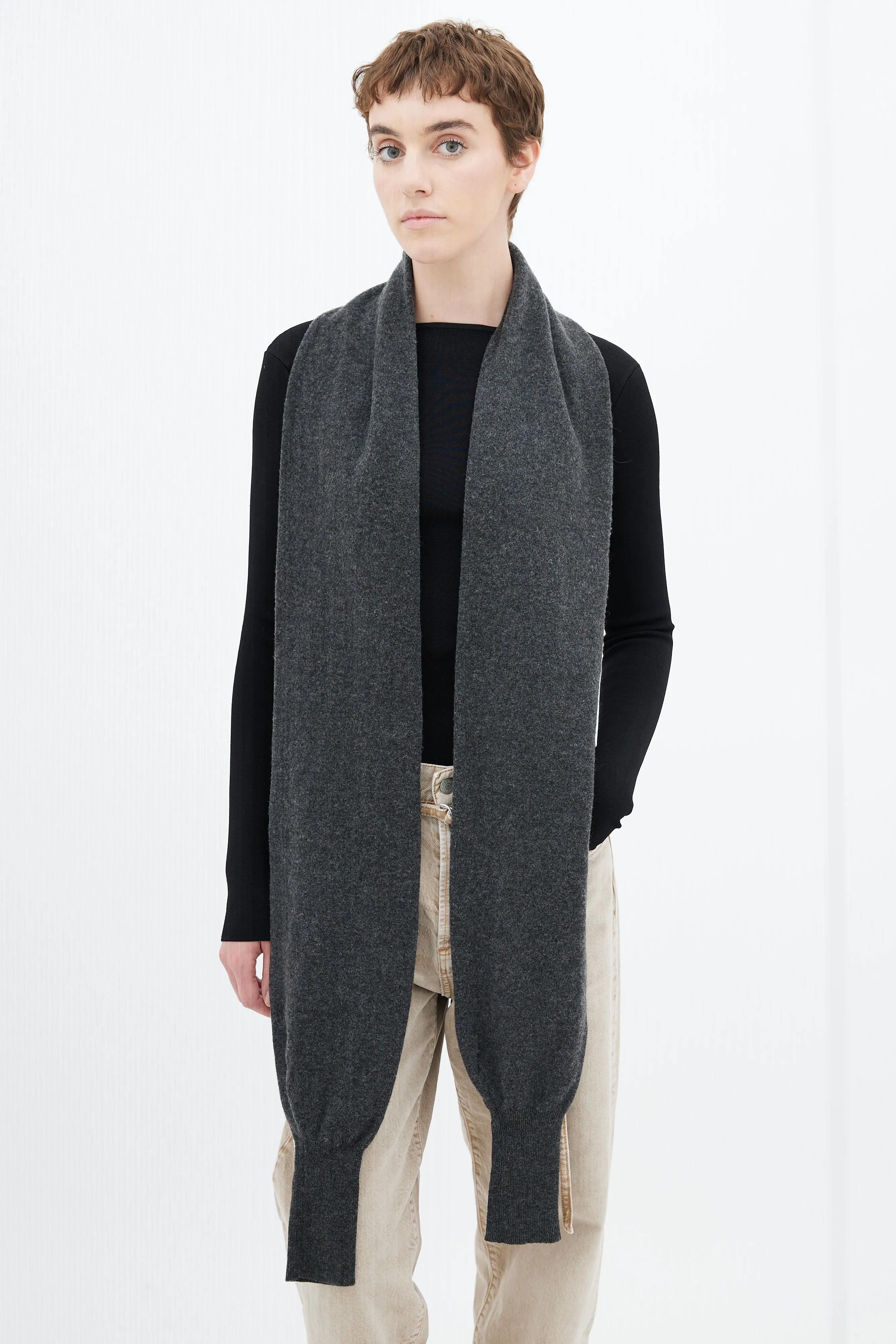 Dark Grey Wool Shrug Scarf