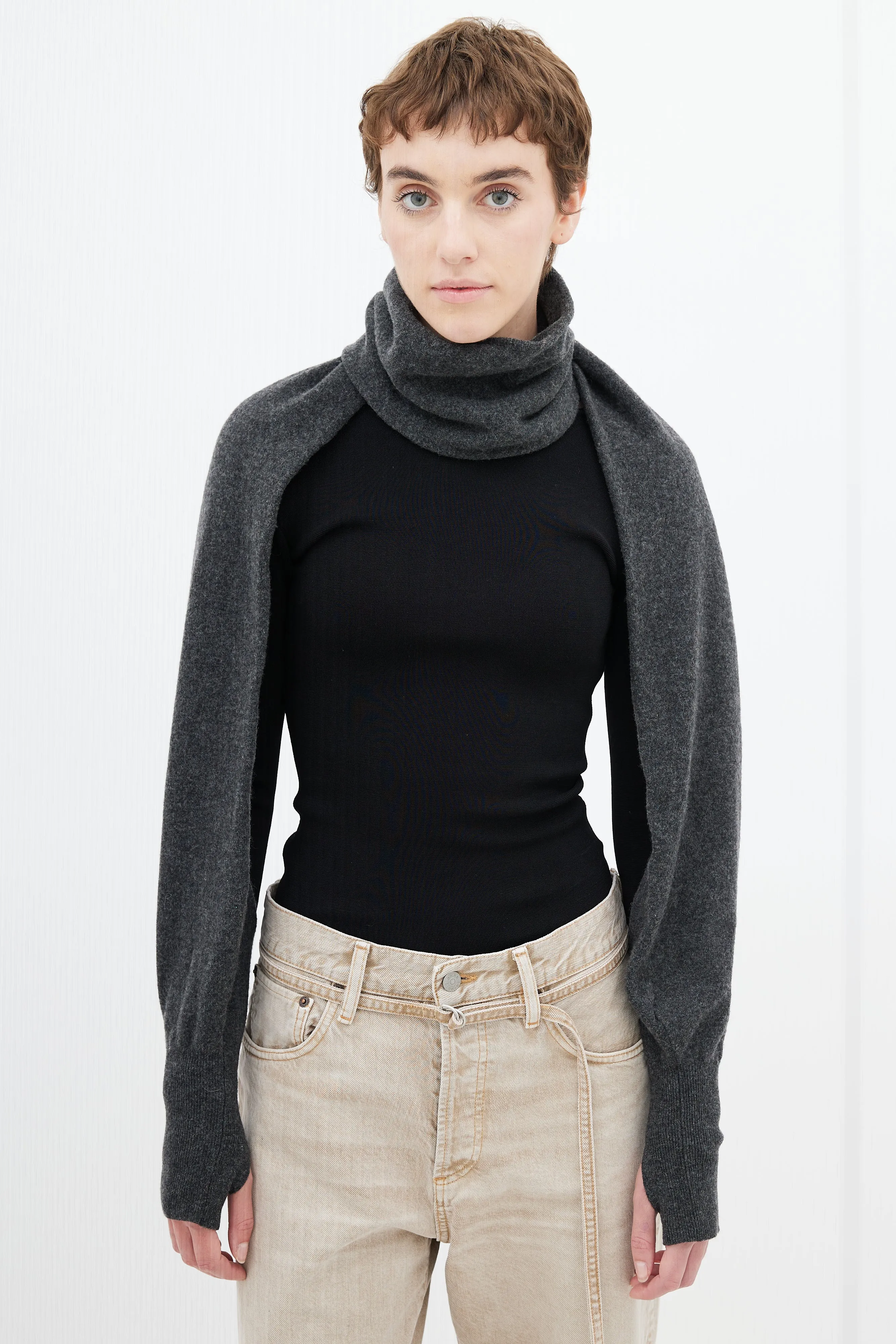 Dark Grey Wool Shrug Scarf