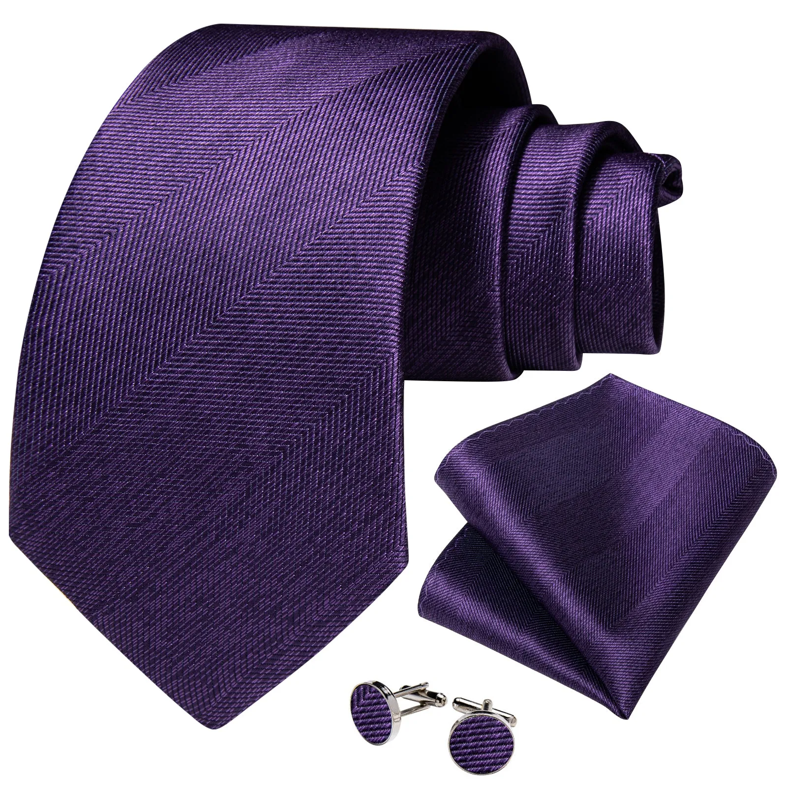 Dark Purple Weave Solid Men's Necktie Hanky Cufflinks Set