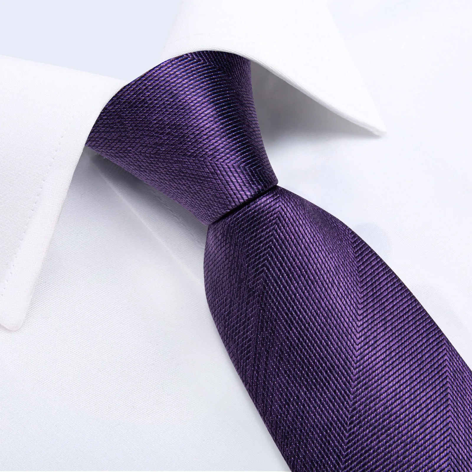 Dark Purple Weave Solid Men's Necktie Hanky Cufflinks Set