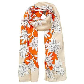 Dents Floral Print Lightweight Scarf - Orange/Sand