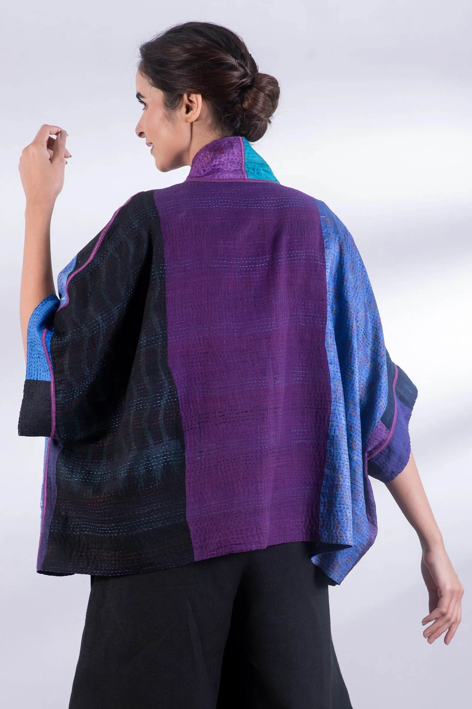 DESERT WAVES KANTHA MINI PONCHO - dw2060-blu -