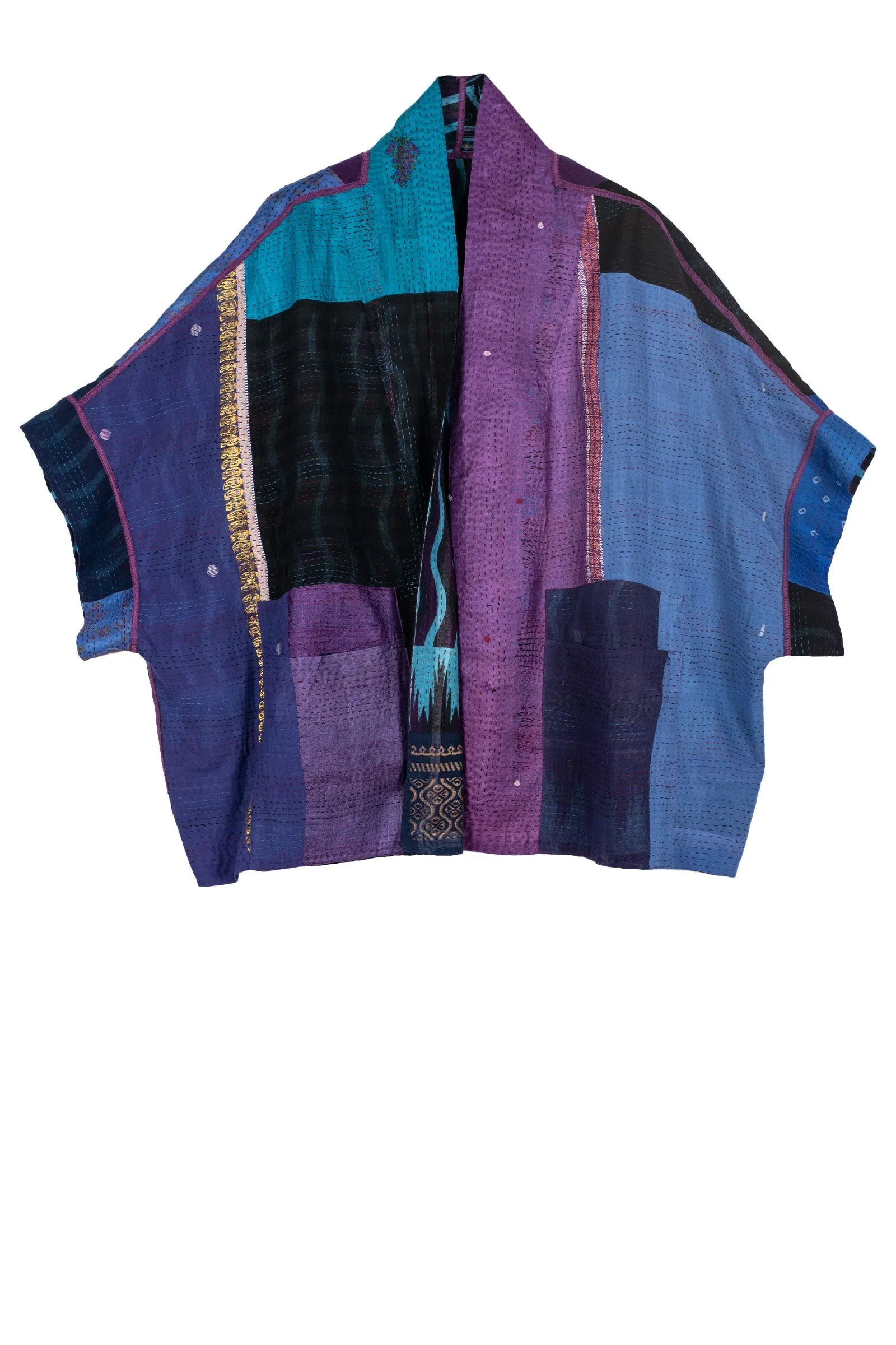 DESERT WAVES KANTHA MINI PONCHO - dw2060-blu -