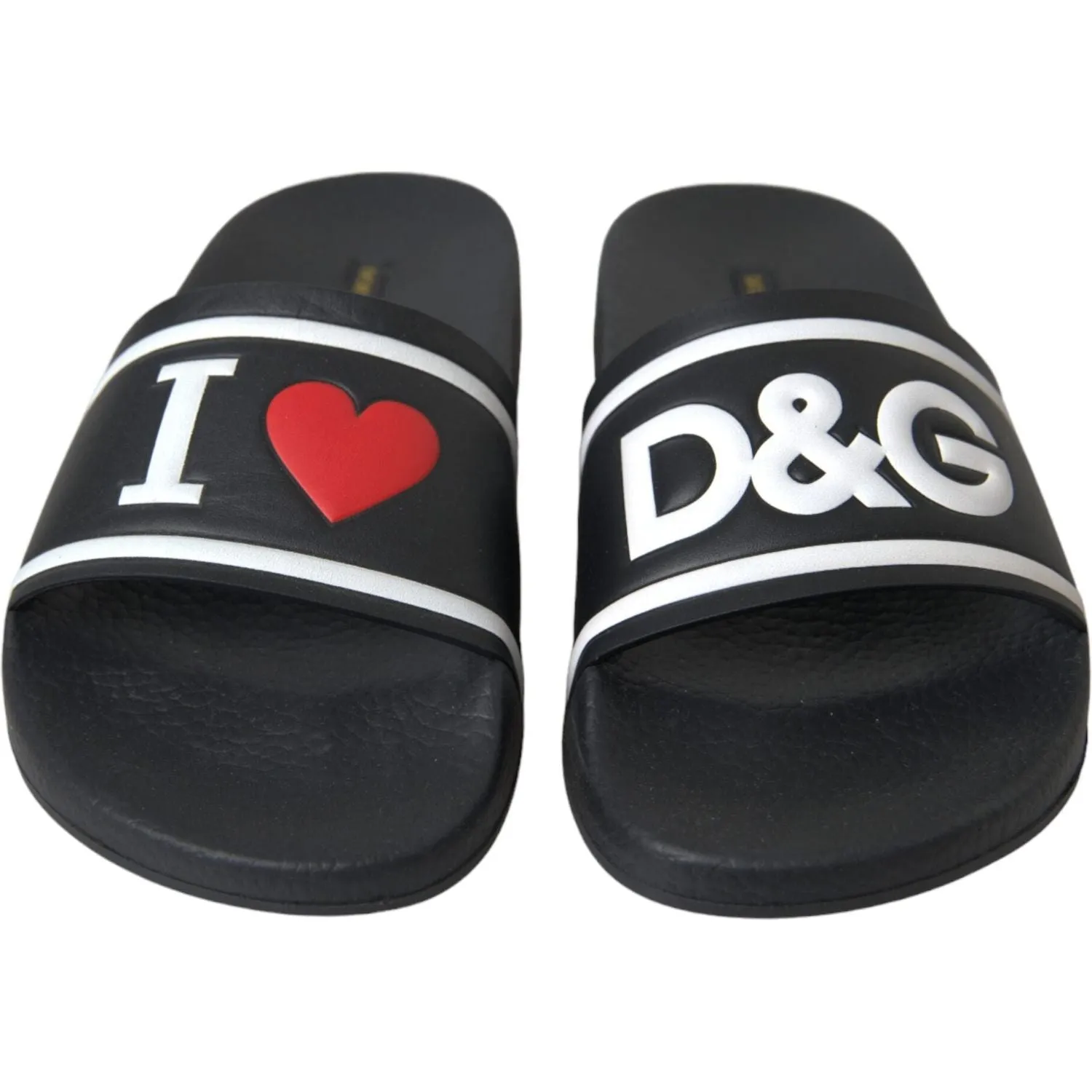 Dolce & Gabbana Black Leather I Love D&G Sandals Slides Shoes